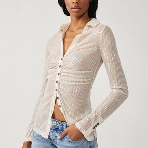 Free People Sequin Shirtee Top in Champagne Dreams
